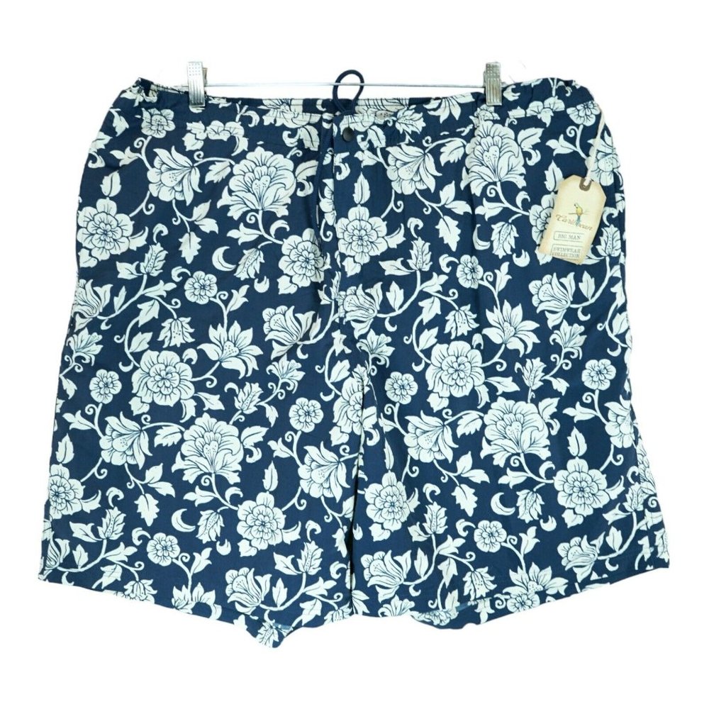 NWT Caribbean Big Man Navy Floral Men's Swimwear trunks Size 2X ~‎ MSRP $55